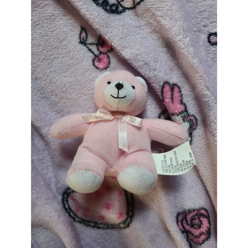 Tiny 4 Inch Pink Plush Bear with Ribbon Bow